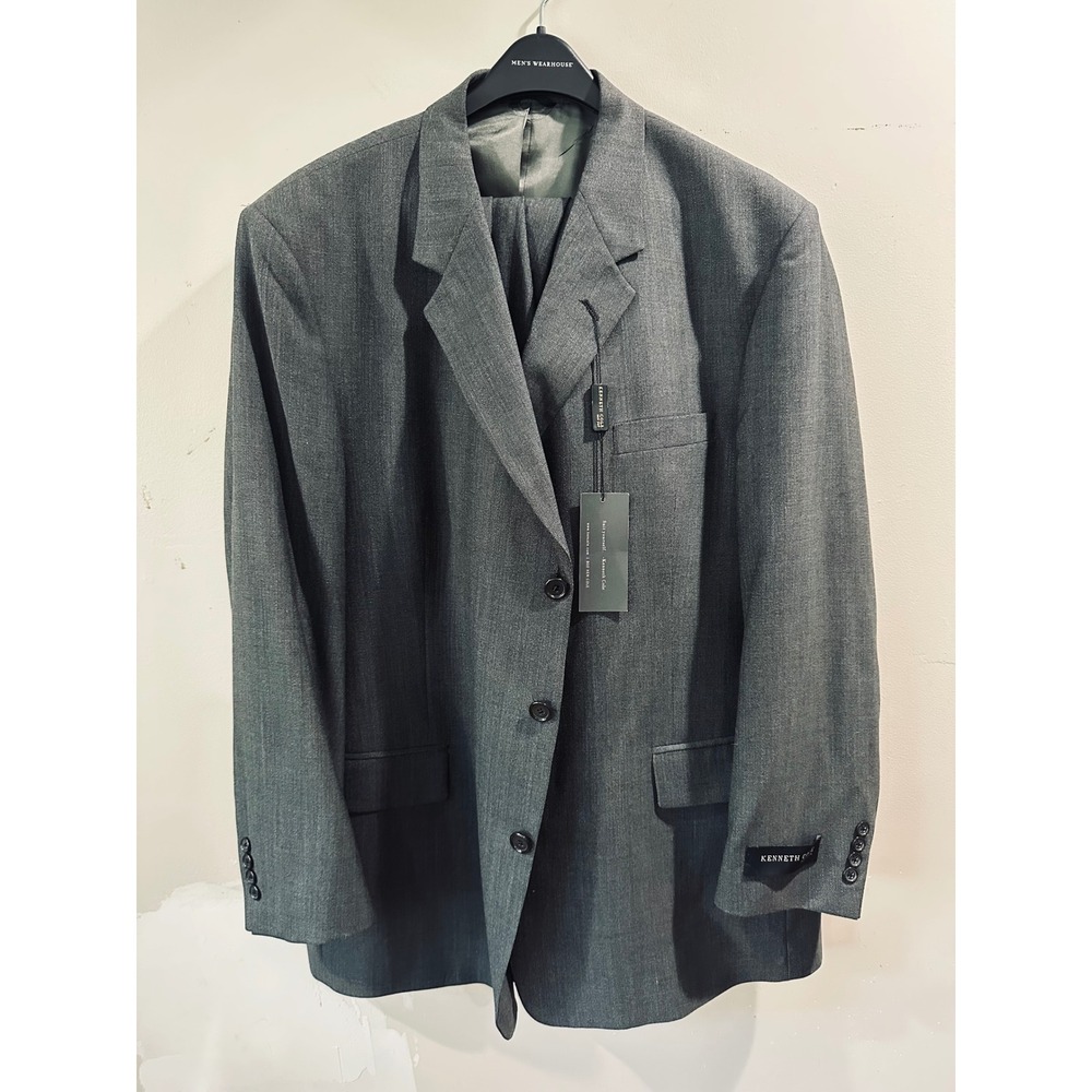 Kenneth Cole New York Mens Grey 3 Button Suit Blazer Pleated Pants Set 40W NWT